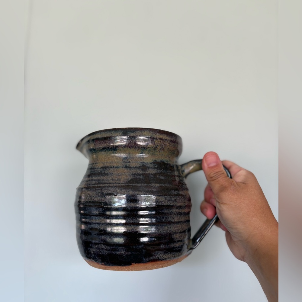 Vinatge Handcrafted Ceramic pottery Pitcher / vase - dark brown - Picture 1 of 6